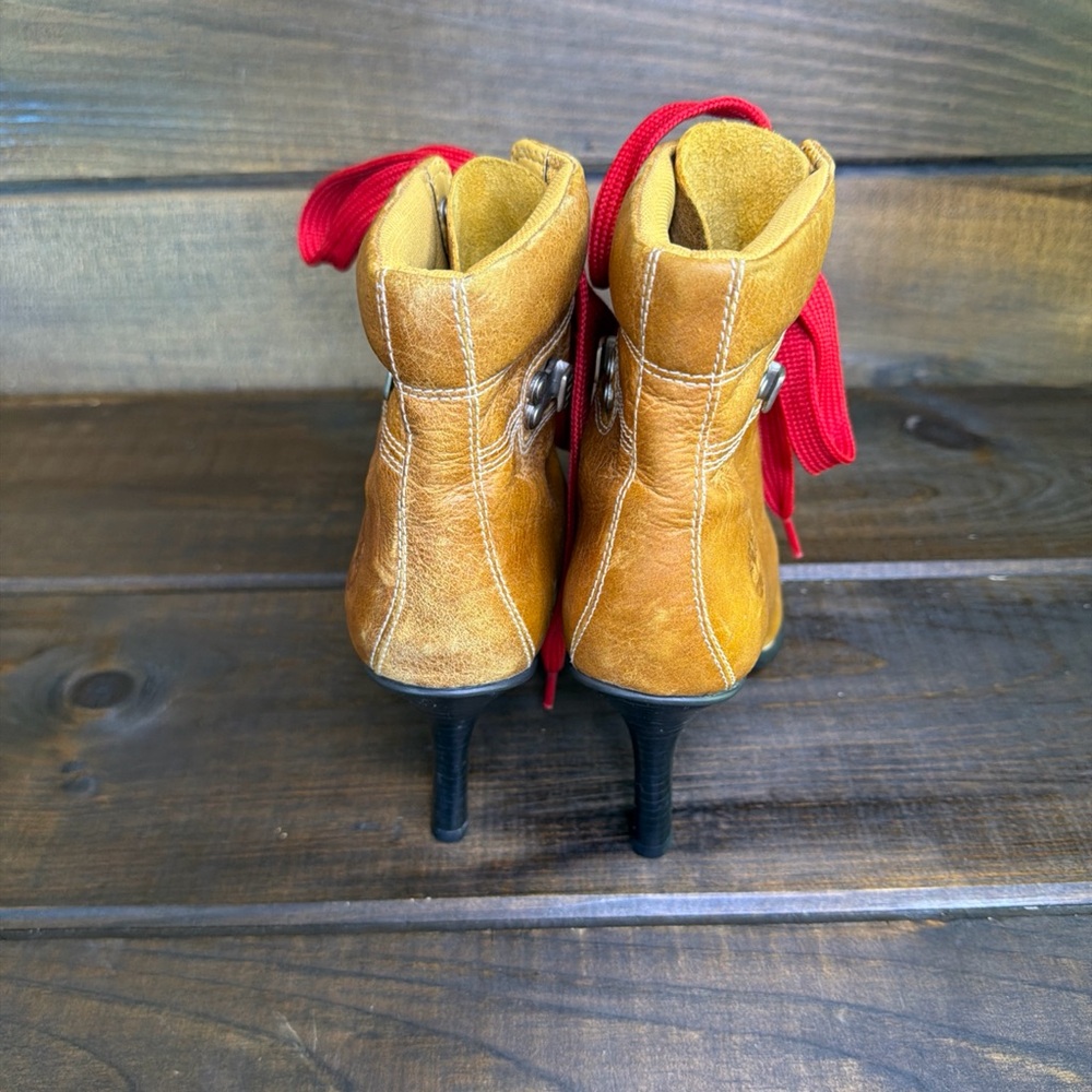 Timberland Y2K Special Edition Tan Leather Heeled Ankle Boots Women Size 9 M Vtg - Picture 4 of 11